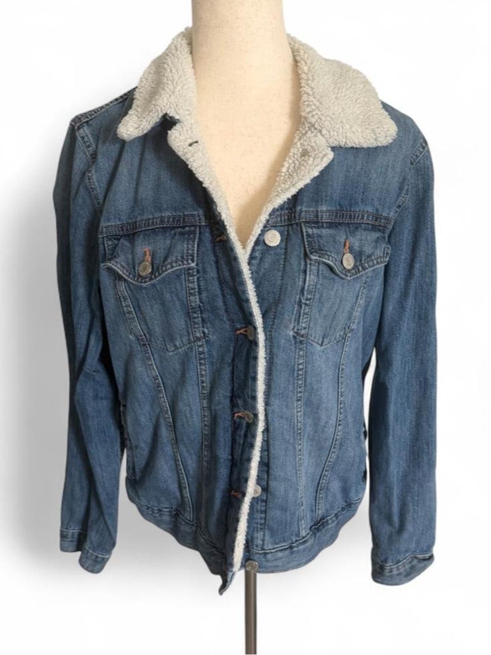 GAP Sherpa Lined Denim Trucker Blue Jean Jacket Women’s XL Blue Y2K Western